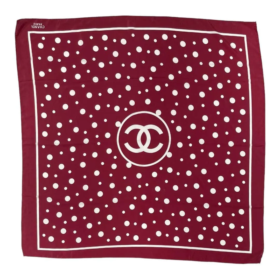 Vintage 90’s Chanel Burgundy Polka Dot Silk Large Scarf Pristine