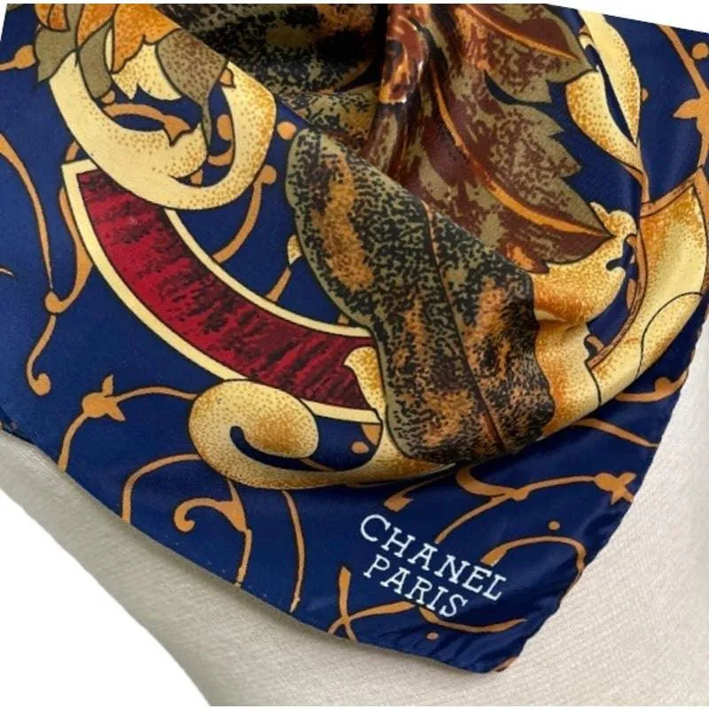 Vintage 90’s Chanel Logo Sunflower Silk Scarf Large Square Pristine