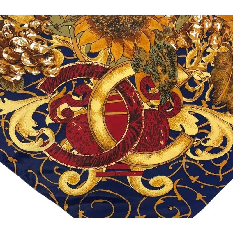 Vintage 90’s Chanel Logo Sunflower Silk Scarf Large Square Pristine