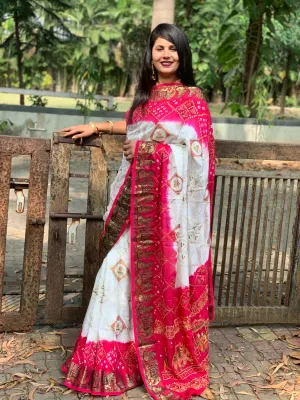 Women's Designer Bandhani Panetar Ghantdi Sarees