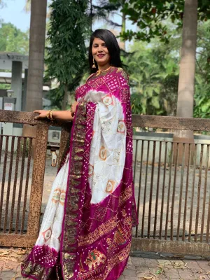 Women's Designer Bandhani Panetar Ghantdi Work Saree