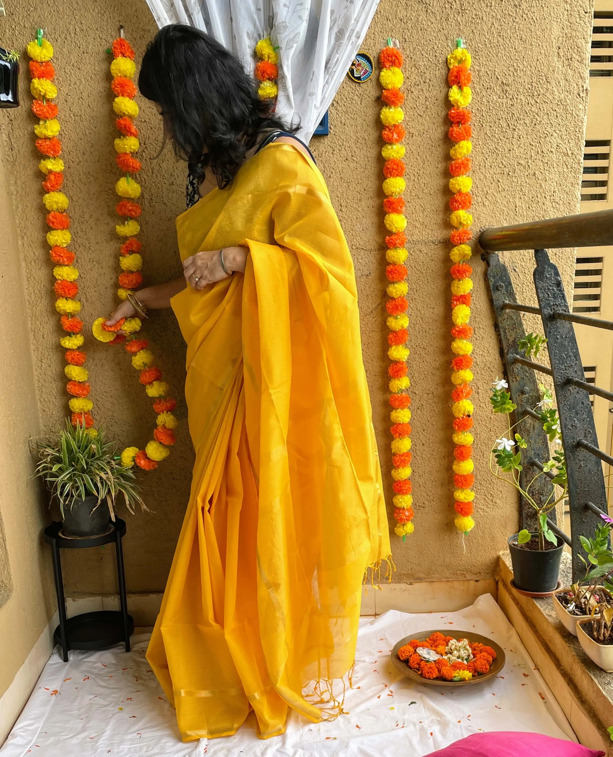 Yellow Maheshwari Saree ~ Rang collection