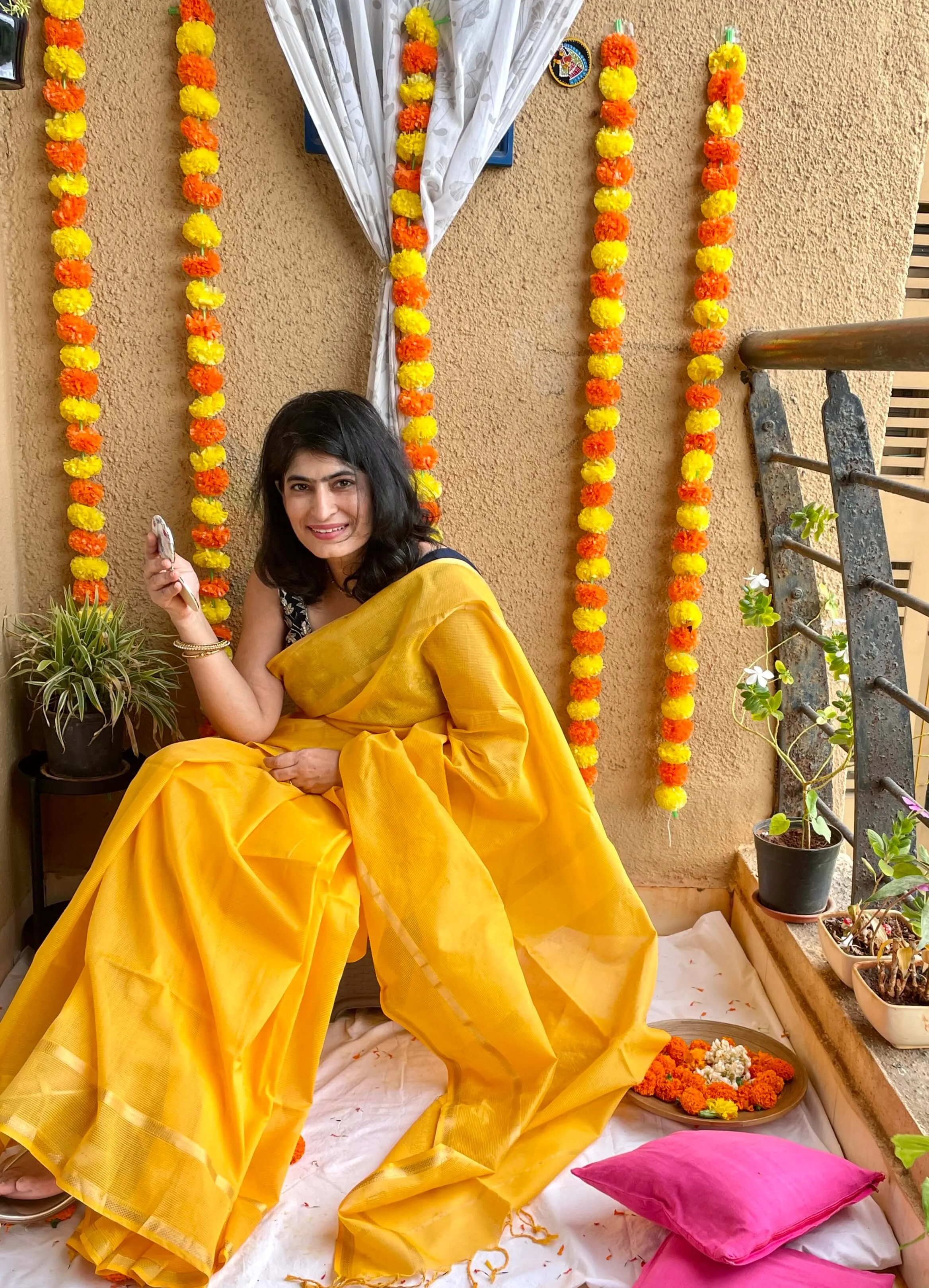 Yellow Maheshwari Saree ~ Rang collection